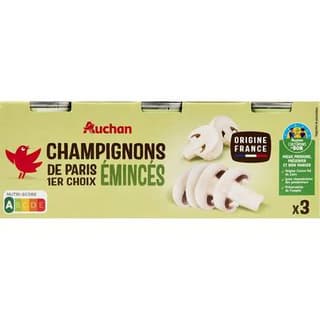 Auchan Champignons de Paris émincés 1er choix en conserve, 3x115g