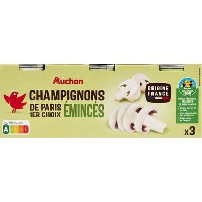 Auchan Champignons de Paris émincés 1er choix en conserve, 3x115g