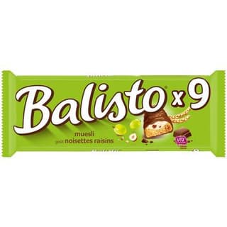 Balisto Barres chocolat noisettes et raisins, 9 barres
