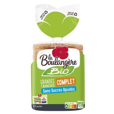 La Boulangère Pain de Mie Complet Bio Grandes Tranches, 15 tranches - 500g