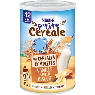 Nestlé - P'tite Céréale Céréales aux Céréales Complètes Vanille Biscuit Bébé Dés 12 mois,, 415g