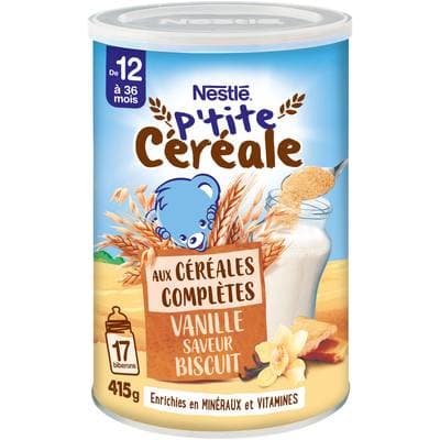 Nestlé - P'tite Céréale Céréales aux Céréales Complètes Vanille Biscuit Bébé Dés 12 mois,, 415g