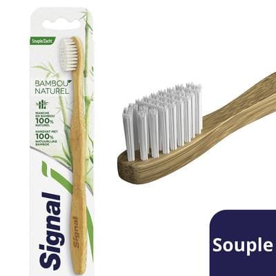 Signal Brosse à dents Souple Manche Bambou 100% Naturel, 1 brosse à dents
