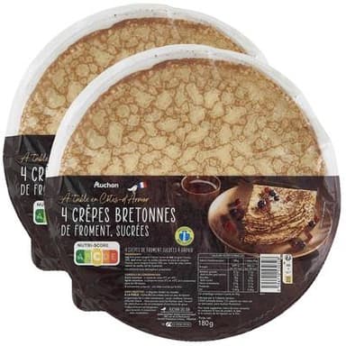 Auchan Crêpes Bretonnes Sucrées au Froment, Lot de 2x180g