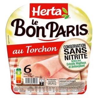Herta Jambon au Torchon Le Bon Paris, Conservation Sans Nitrite, 6 tranches - 210g