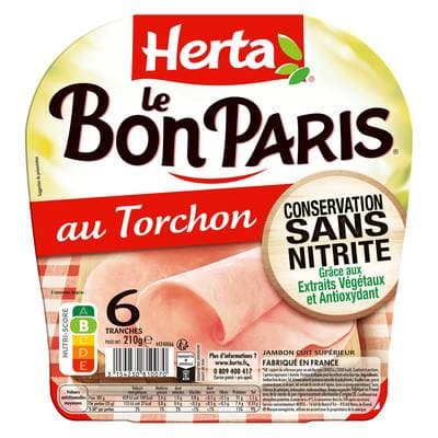Herta Jambon au Torchon Le Bon Paris, Conservation Sans Nitrite, 6 tranches - 210g