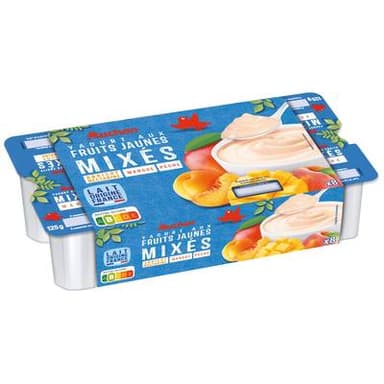 Auchan Yaourt aux fruits jaunes mixés abricot/nectarine mangue pêche, 8x125g