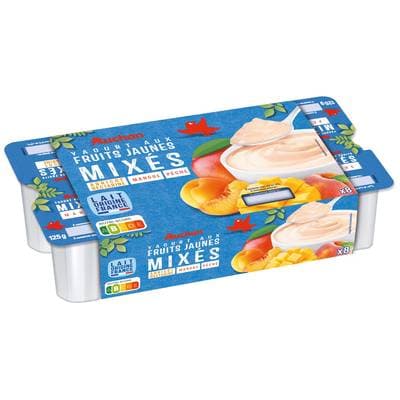 Auchan Yaourt aux fruits jaunes mixés abricot/nectarine mangue pêche, 8x125g