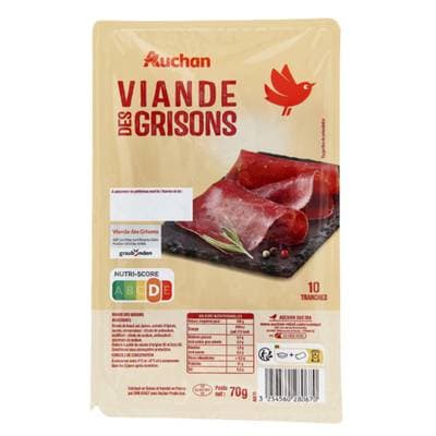Auchan Viande des Grisons IGP, 10 tranches - 70g