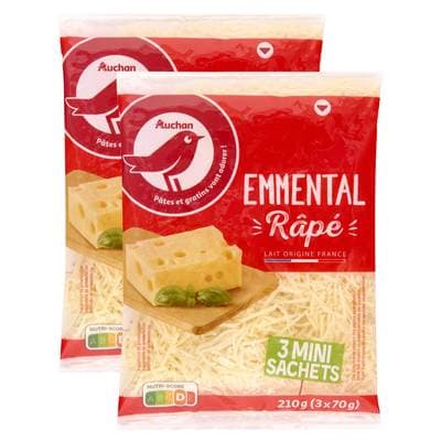 Auchan Emmental râpé français, Lot de 2 - 3x70g