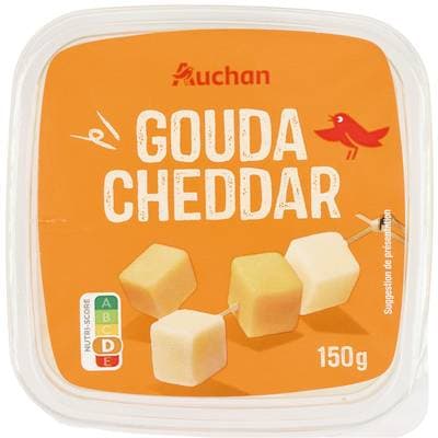 Auchan Duo de gouda et cheddar en dés, 150g