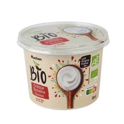 Auchan BIO Crème fraîche épaisse entière bio 30 %mg, 50cl