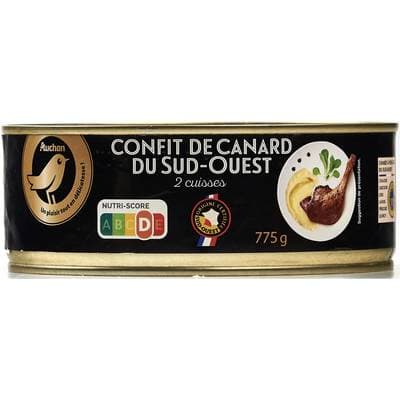 Auchan Gourmet Confit de canard IGP du Sud-Ouest 2 cuisses, 775g