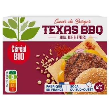 Céréal Bio 2 Coeurs de Burger Végétaux Texas BBQ Soja Blé Epices Bio, 160g