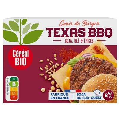 Céréal Bio 2 Coeurs de Burger Végétaux Texas BBQ Soja Blé Epices Bio, 160g