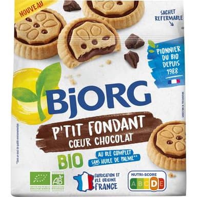 Bjorg Biscuits P'tit Fondant Coeur Chocolat Bio, 180g