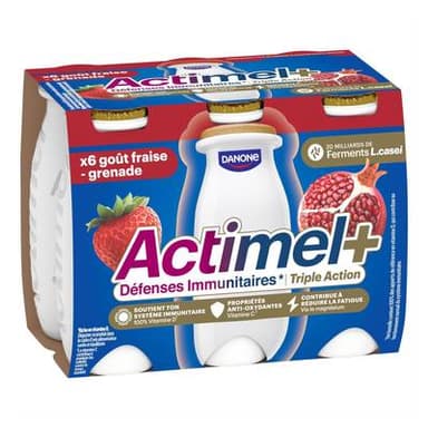 Actimel Yaourt à boire Fraise Grenade, 6x100g