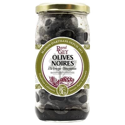 Raoul Gey Olives Noires à la Grecque Dénoyautées en bocal, 190g