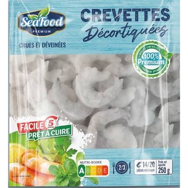 Seafood Crevettes décortiquées crues et déveinées, 250g