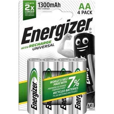 Energizer 4 piles HR06 / AA universal rechargeables 1300mAh, 4  piles
