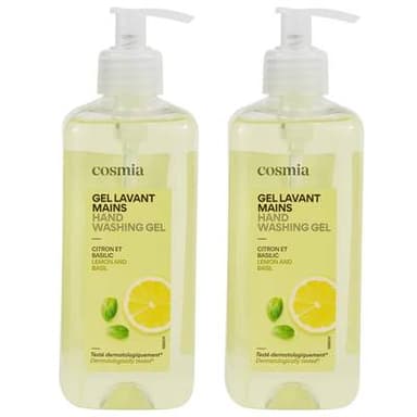 COSMIA Gel lavant mains citron et basilic, Lot de 2x500ml