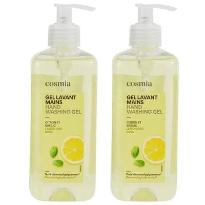 COSMIA Gel lavant mains citron et basilic, Lot de 2x500ml