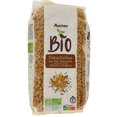 Auchan BIO Pâtes Coquillettes intégrale au blé complet bio, 500g
