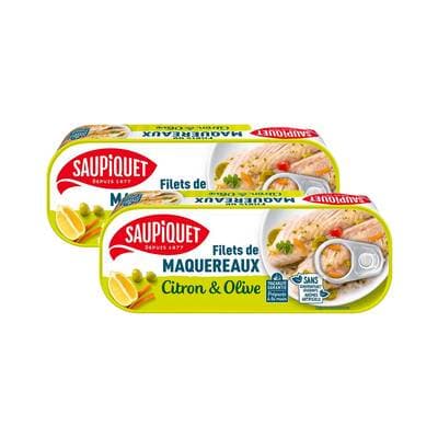 Saupiquet Filets de Maquereaux Marinés Citron et Olives, Lot de 2x176g