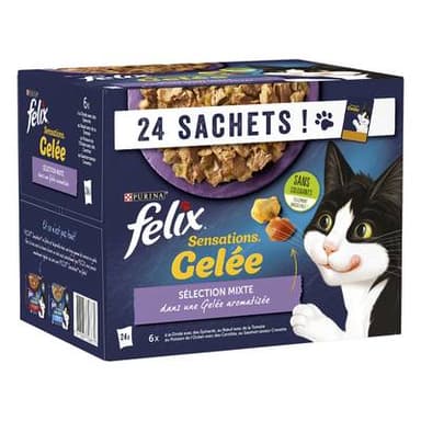 Purina - Félix Sachet en Gelée Sensation Sélection Mixte pour Chat, 24x85g
