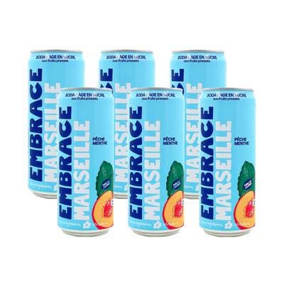 Embrace MARSEILLE, Boisson Pétillante Pêche Menthe, Lot de 6x33cl