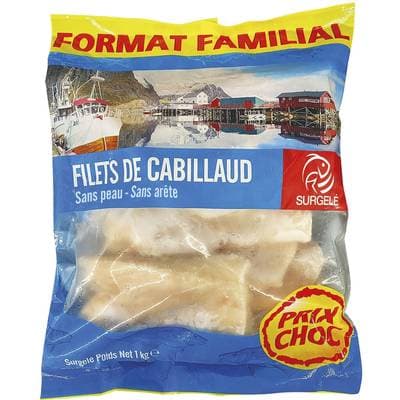 Filets de cabillaud sans peau sans arête, 1kg
