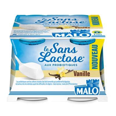 Malo Yaourt vanille sans lactose aux probiotiques, 4x125g