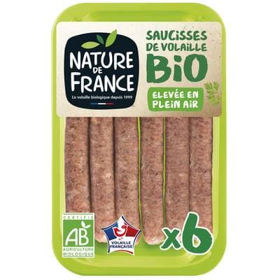 Nature De France Saucisses de volaille aux herbes BIO, 6 saucisses - 300g