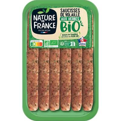 Nature De France Saucisses de volaille aux herbes BIO, 6 saucisses - 300g