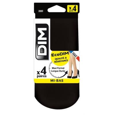 Dim 4 Paires de mi-bas EcoDim Qualité et Résistance Noir 28D, Taille 35/41