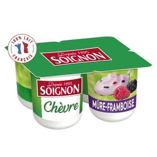 Soignon Yaourt brassé mûre framboise au lait de chèvre, 4x125g
