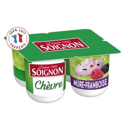 Soignon Yaourt brassé mûre framboise au lait de chèvre, 4x125g