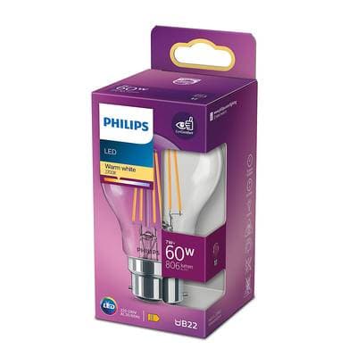Philips Ampoule B22 - 7W LED Blanc Chaud claire, B22 60W