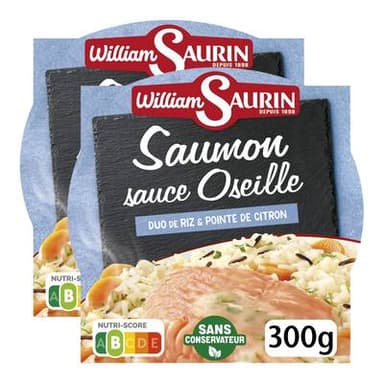 William Saurin Saumon sauce oseille et riz, Lot de 2x300g