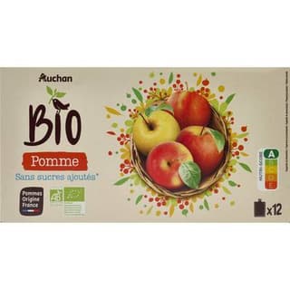 Auchan BIO Gourdes purée de pomme sans sucres ajoutés bio, 12x90g
