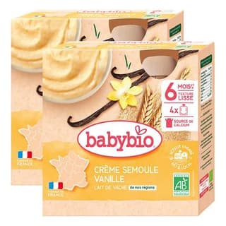 Babybio Dessert Lacté Crème Semoule Vanille Bio Gourde Bébé Dès 6 mois, Lot de 2 - 4x85g