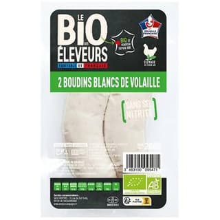 Le Bio des éleveurs Boudin Blanc de Volaille Bio Sans Nitrites, 2 pièces - 200g
