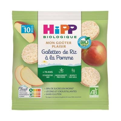 Hipp - Mon Goûter Plaisir Galettes de Riz à la Pomme Bio Bébé Dès 10 mois, 30g