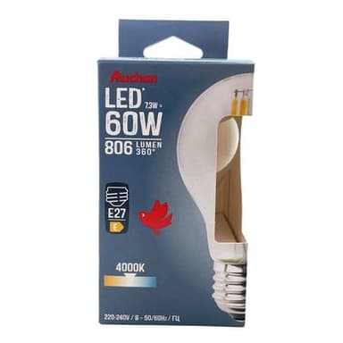 Auchan Ampoule E27 - 7,3W LED Classique Blanc Froid transparent, E27   60W