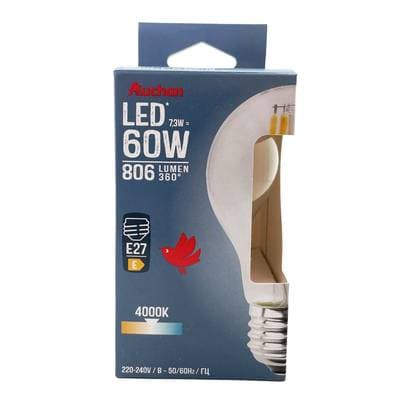 Auchan Ampoule E27 - 7,3W LED Classique Blanc Froid transparent, E27   60W