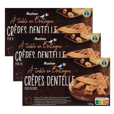 Auchan Terroir Crêpes dentelle pur beurre, Lot de 3x120g