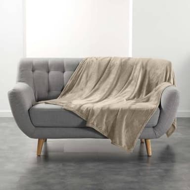Douceur D Interieur Plaid Uni En Flanelle Taupe, 180 x 220 cm