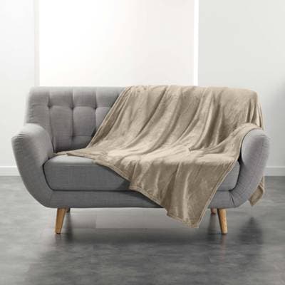 Douceur D Interieur Plaid Uni En Flanelle Taupe, 180 x 220 cm