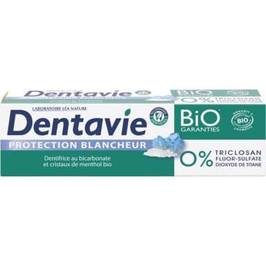 Dentavie Dentifrice protection blancheur, bicarbonate et cristaux de menthol bio, 75ml