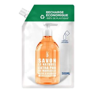 Savon Le Naturel Savon liquide mains extra pur de Marseille fleur d'oranger recharge, 500ml
